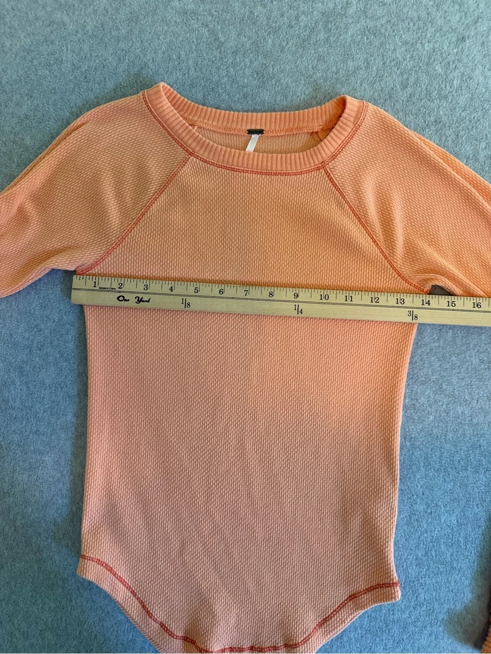Free People Thermal Top Desert Orange Waffle Knit Crochet Boho SIze XS